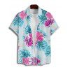 Chemise de vacances pour homme, imprimé feuilles et fleurs, boutonnée, pour la plage - Bleu clair 5XL