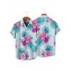 Chemise de vacances pour homme, imprimé feuilles et fleurs, boutonnée, pour la plage - Bleu clair 5XL