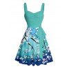 Robe de vacances courte à imprimé fleurs de prunier ombré et ceinture froncée - Vert XXXXXL | US 20