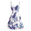 Robe de vacances pour la plage, imprimé feuilles de plantes tropicales, robe à ceinture froncée - Bleu XXXXXL | US 20