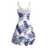 Robe de vacances pour la plage, imprimé feuilles de plantes tropicales, robe à ceinture froncée - Bleu XXXXXL | US 20