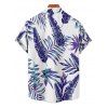 Chemise de vacances pour homme, imprimé feuilles de plantes tropicales, boutonnée, pour la plage - Bleu 5XL