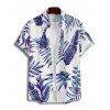 Chemise de vacances pour homme, imprimé feuilles de plantes tropicales, boutonnée, pour la plage - Bleu 5XL