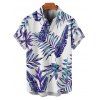 Chemise de vacances pour homme, imprimé feuilles de plantes tropicales, boutonnée, pour la plage - Bleu 5XL