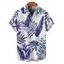 Chemise de vacances pour homme, imprimé feuilles de plantes tropicales, boutonnée, pour la plage - Bleu 5XL