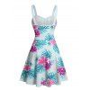 Vacation Couple Outfit Leaf Flower Print Ruched Mini Dress and Shirt Set - Bleu clair S | US 4