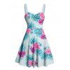 Vacation Couple Outfit Leaf Flower Print Ruched Mini Dress and Shirt Set - Bleu clair S | US 4