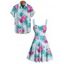 Vacation Couple Outfit Leaf Flower Print Ruched Mini Dress and Shirt Set - Bleu clair S | US 4