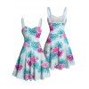 Vacation Couple Outfit Leaf Flower Print Ruched Mini Dress and Shirt Set - Bleu clair S | US 4