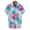 Vacation Couple Outfit Leaf Flower Print Ruched Mini Dress and Shirt Set - Bleu clair S | US 4