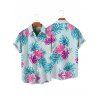 Vacation Couple Outfit Leaf Flower Print Ruched Mini Dress and Shirt Set - Bleu clair S | US 4