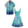Vacation Couple Outfit Ombre Plum Blossom Print Belt Dress and Shirt Set - Vert S | US 4