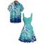 Vacation Couple Outfit Ombre Plum Blossom Print Belt Dress and Shirt Set - Vert S | US 4