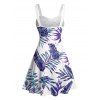 Beach Couple Outfit Tropical Plant Print Ruched Belt Dress and Shirt Set - Bleu S | US 4