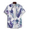 Beach Couple Outfit Tropical Plant Print Ruched Belt Dress and Shirt Set - Bleu S | US 4