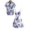 Beach Couple Outfit Tropical Plant Print Ruched Belt Dress and Shirt Set - Bleu S | US 4