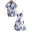 Beach Couple Outfit Tropical Plant Print Ruched Belt Dress and Shirt Set - Bleu S | US 4