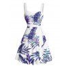 Beach Couple Outfit Tropical Plant Print Ruched Belt Dress and Shirt Set - Bleu S | US 4