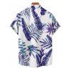 Beach Couple Outfit Tropical Plant Print Ruched Belt Dress and Shirt Set - Bleu S | US 4