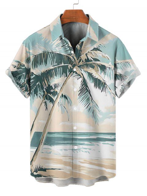 Chemise de vacances pour homme, imprimé paysage de plage et cocotiers, boutonnée