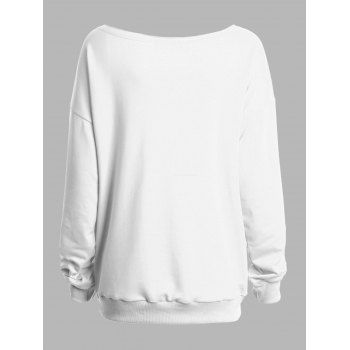 Halloween Gothic Sweatshirt Skull Letter Print Skew Neck Sweatshirt
