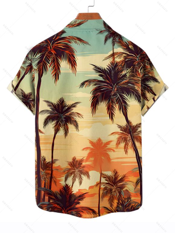 Chemise de vacances à la plage pour homme, imprimé paysage de cocotiers - Brun Légère 5XL