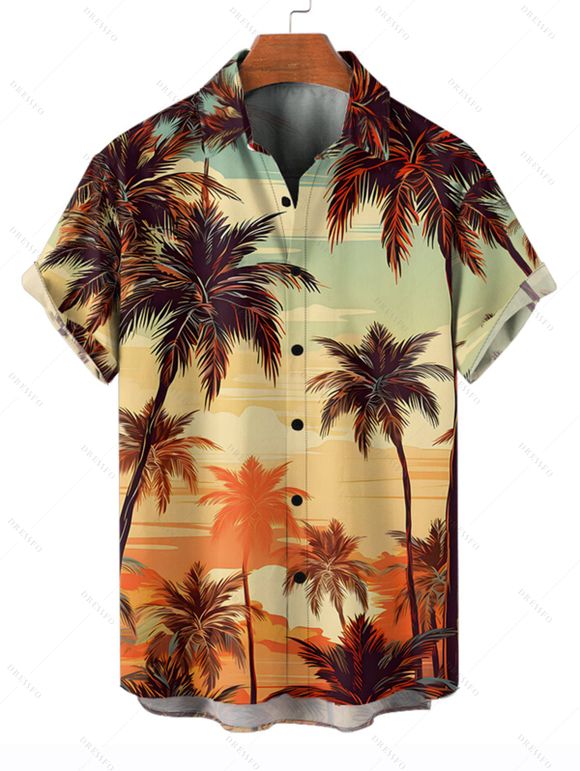 Chemise de vacances à la plage pour homme, imprimé paysage de cocotiers - Brun Légère 5XL