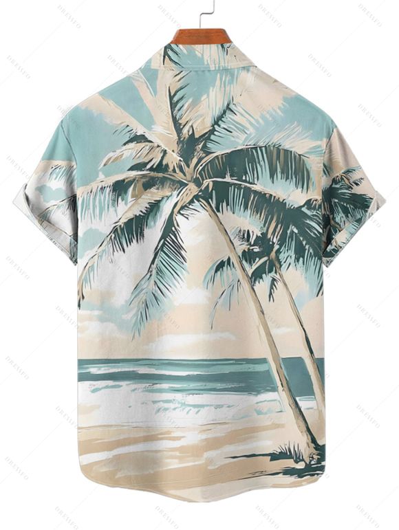 Vacation Couple Outfit Beach Coconut Tree Print Mini Dress and Shirt Set - Bleu clair S | US 4