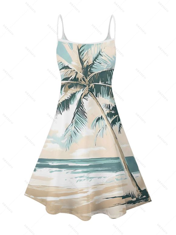 Vacation Couple Outfit Beach Coconut Tree Print Mini Dress and Shirt Set - Bleu clair S | US 4
