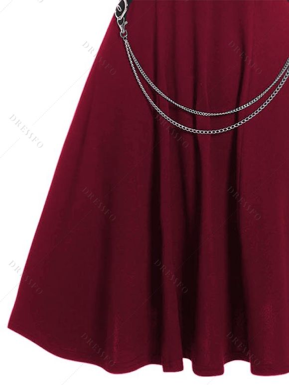 Women Outfit Grommet Buckle Chain Midi Dress and Open Front Crop Jacket Set - Rouge Vineux S | US 4
