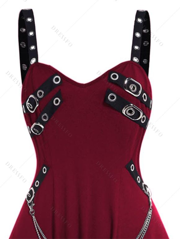 Women Outfit Grommet Buckle Chain Midi Dress and Open Front Crop Jacket Set - Rouge Vineux S | US 4