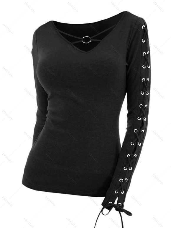 Gothic Outfit Crisscross Lace Up Top Grommet Buckle Leggings and Boots Set - Noir S | US 4