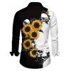 Chemise gothique pour homme, imprimé tournesols et têtes de mort, couleur contrastée, boutonnée, pour Halloween - Noir 2XL