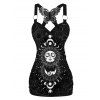 Débardeur gothique à imprimé soleil et lune célestes, long débardeur en dentelle avec papillons - Noir XXL | US 14