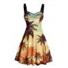 Robe de plage courte à imprimé cocotiers et buste froncé - Brun Légère XXXXXL | US 20