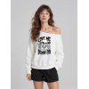 Sweat-shirt gothique d'Halloween à col incliné et imprimé tête de mort - Blanc XXL | US 14