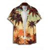 Beach Vacation Couple Outfit Coconut Tree Print Ruched Bust Dress and Shirt Set - Brun Légère S | US 4