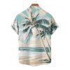 Vacation Couple Outfit Beach Coconut Tree Print Mini Dress and Shirt Set - Bleu clair S | US 4