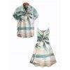 Vacation Couple Outfit Beach Coconut Tree Print Mini Dress and Shirt Set - Bleu clair S | US 4