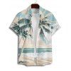 Vacation Couple Outfit Beach Coconut Tree Print Mini Dress and Shirt Set - Bleu clair S | US 4