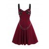 Women Outfit Grommet Buckle Chain Midi Dress and Open Front Crop Jacket Set - Rouge Vineux S | US 4