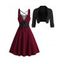 Gothic Outfit Lace Up Buckle Strap Mini Dress and Open Front Crop Jacket Set - Rouge Vineux S | US 4