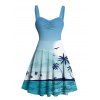 Beach Vacation Couple Outfit Coconut Tree Print Ruched Mini Dress and Shirt Set - Bleu clair S | US 4