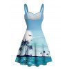 Beach Vacation Couple Outfit Coconut Tree Print Ruched Mini Dress and Shirt Set - Bleu clair S | US 4