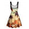 Beach Vacation Couple Outfit Coconut Tree Print Ruched Bust Dress and Shirt Set - Brun Légère S | US 4
