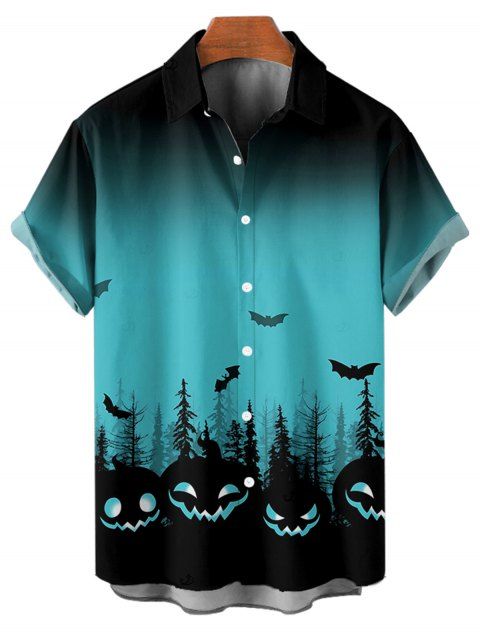 Chemise d'Halloween pour homme, boutonnée, imprimé citrouille et chauve-souris ombré