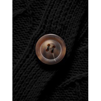 Cable Knit Button Up Hooded Cardigan Plain Color Long Sleeve Casual Cardigan