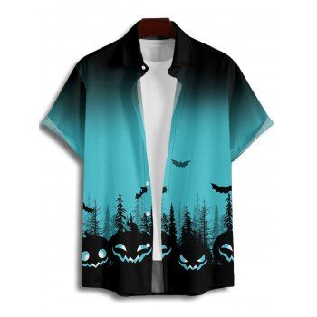 Men's Halloween Shirt Ombre Pumpkin Bat Print Button Up Shirt