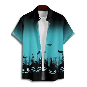 Halloween Couple Outfit Ombre Pumpkin Bat Print Lace Up Dress and Shirt Set