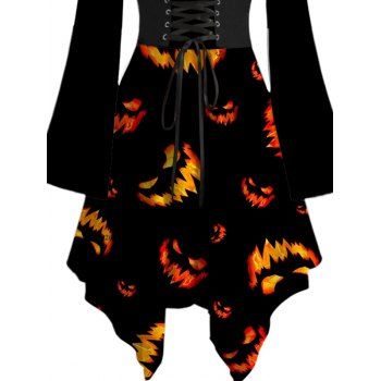 Halloween Dress Grimace Fire Print Lace Up Off the Shoulder Handkerchief Dress